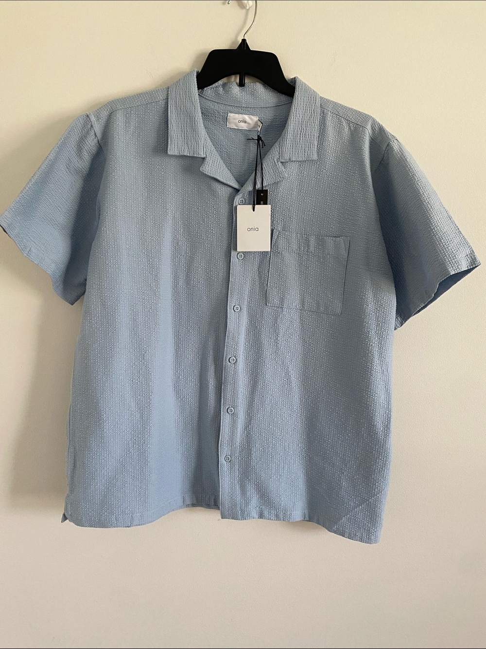Onia Seersucker Mens Camp Shirt In Blue XXL NWT